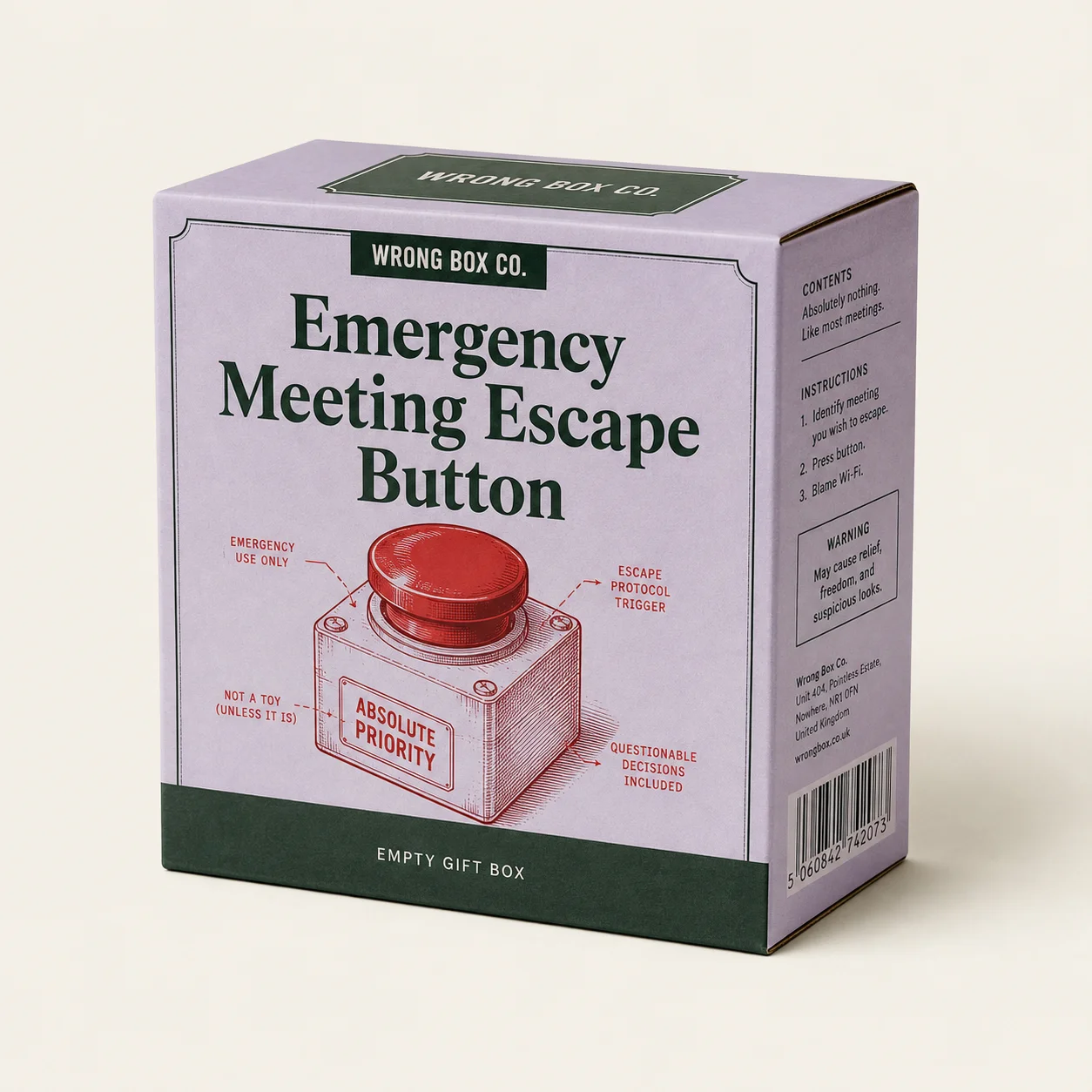 Emergency Meeting Escape Button empty printed novelty gift box