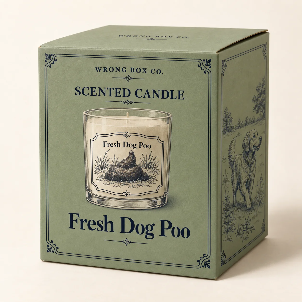 Terribly sented candle — Fresh Dog Poo — empty printed novelty gift box